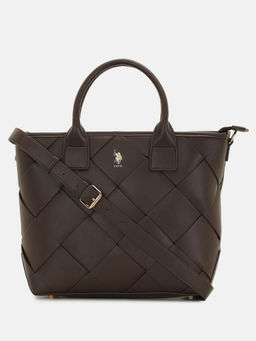 U.S. POLO ASSN. - Bayla Brown Textured Tote Bag with Detachable Sling (L)