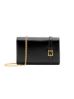 MIRAGGIO - Black Hazel Solid Clutch with Detachable Chain (S)
