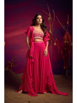 Rizabella - Women's Pink Embellished Fusion Drape Skirt with Blouse