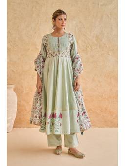 Tara-C-Tara - Pista Green Hand Work Gota Anarkali with Pant & Dupatta
