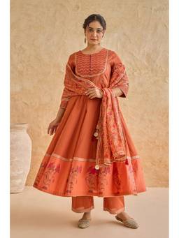 Tara-C-Tara - Rust Hand Work Gota Anarkali with Pant & Dupatta