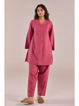 Tara-C-Tara - Onion Pink Solid Checks Co-ord Set