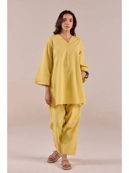 Tara-C-Tara - Lime Yellow Solid Checks Co-ord Set