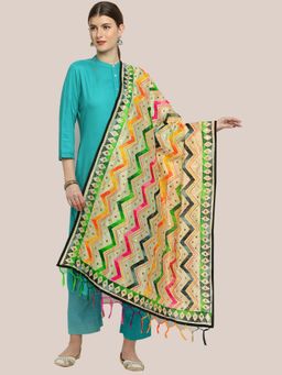 Dupatta Bazaar - Womens Beige & Multi-Color Embroidered Chanderi Dupatta