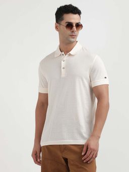 Tommy Hilfiger - Off White Tonal Geo Structure Slim Polo T-shirt