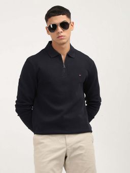 Tommy Hilfiger - Black Textured Zip Polo T-shirt
