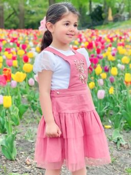 CHERRY CRUMBLE BY NITT HYMAN - Dusty Salmon Solid Sequins Work Butterfly Dungaree Dress