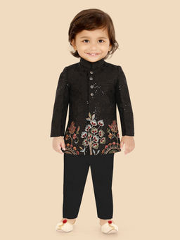 ETHNIKS NEURON - Boys Black Embellished Kurta with Pyjama