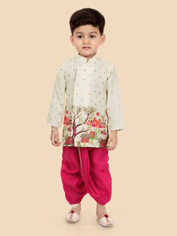 ETHNIKS NEURON - Boys Printed Pure Cotton Angrakha Kurta With Dhoti Pants