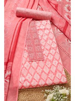 Soch - Women's Pink Cotton Unstitched Kurta & Pant with Dupatta