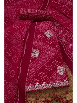Soch - Women's Pink Rayon Bandhani Print Unstitched Kurta & Pant with Dupatta