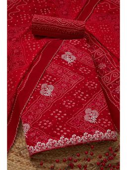 Soch - Women's Red Rayon Bandhani Print Unstitched Kurta & Pant with Dupatta