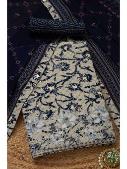 Soch - Women's Navy Blue Rayon Bandhani Print Unstitched Kurta & Pant with Dupatta