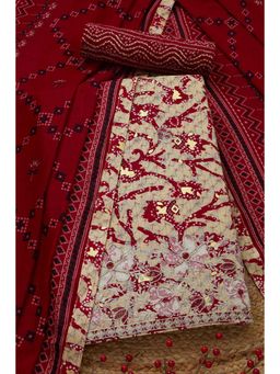 Soch - Women's Red Rayon Bandhani Print Unstitched Kurta & Pant with Dupatta