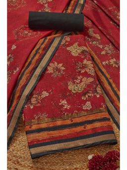 Soch - Women's Red Chanderi Floral Printed Unstitched Kurta & Pant with Dupatta