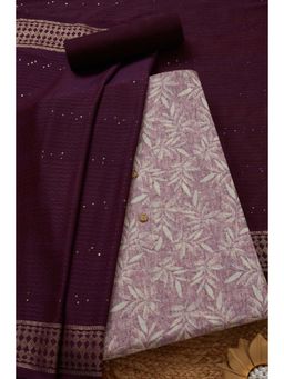 Soch - Women's Purple Chanderi Printed Unstitched Kurta & Pant with Dupatta