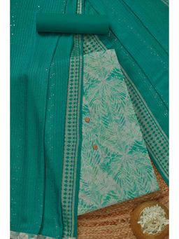 Soch - Women's Turquoise Chanderi Printed Unstitched Kurta & Pant with Dupatta