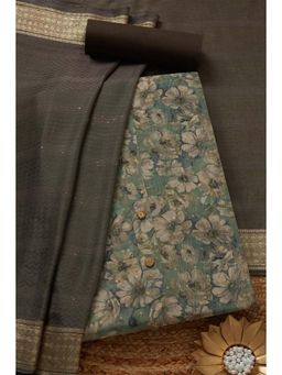 Soch - Women's Olive Chanderi Floral Printed Unstitched Kurta & Pant with Dupatta