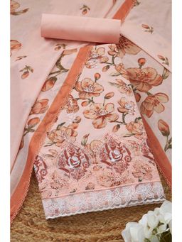 Soch - Women's Peach Rayon Floral Printed Unstitched Kurta & Pant with Dupatta