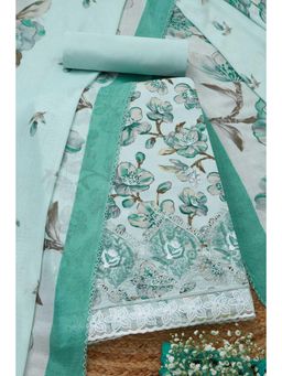 Soch - Women's Turquoise Rayon Floral Printed Unstitched Kurta & Pant with Dupatta