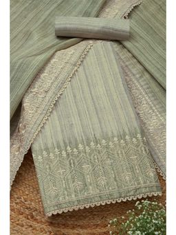 Soch - Women's Olive Art Tussar Unstitched Kurta & Pant with Dupatta