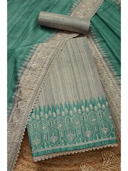 Soch - Women's Turquoise Art Tussar Unstitched Kurta & Pant with Dupatta