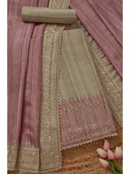 Soch - Women's Onion Pink Art Tussar Unstitched Kurta & Pant with Dupatta