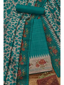 Soch - Women's Turquoise Art Tussar Embroidered Unstitched Kurta & Pant with Dupatta