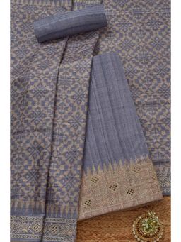 Soch - Women's Blue Art Tussar Printed Unstitched Kurta & Pant with Dupatta