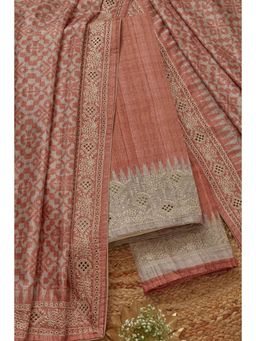 Soch - Women's Rust Art Tussar Printed Unstitched Kurta & Pant with Dupatta