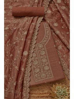 Soch - Women's Rust Embroidered Unstitched Kurta & Pant with Dupatta