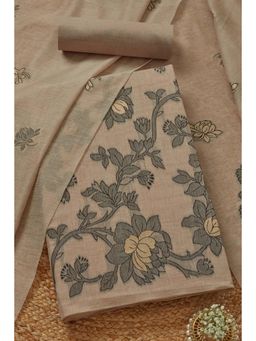 Soch - Women's Beige Chanderi Floral Printed Unstitched Kurta & Pant with Dupatta