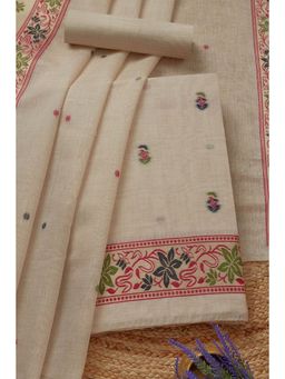 Soch - Women's Beige Chanderi Woven Design Unstitched Kurta & Pant with Dupatta
