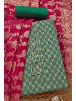 Soch - Women's Green Chanderi Zari Woven Unstitched Kurta & Pant with Dupatta