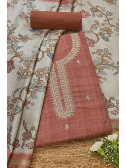 Soch - Women's Rust Tussar Embroidered Unstitched Kurta & Pant with Dupatta