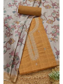 Soch - Women's Mustard Tussar Embroidered Unstitched Kurta & Pant with Dupatta