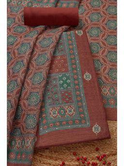 Soch - Women's Rust Art Silk Ethnic Motifs Unstitched Kurta & Pant with Dupatta