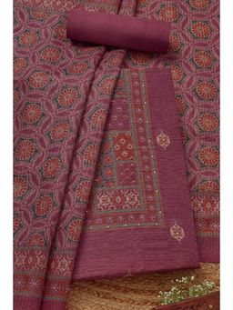 Soch - Women's Pink Art Silk Ethnic Motifs Unstitched Kurta & Pant with Dupatta