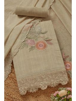 Soch - Women's Beige Chanderi Embroidered Unstitched Kurta & Pant with Dupatta