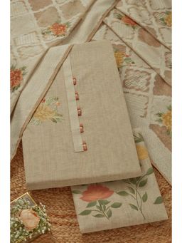 Soch - Women's Beige Chanderi Embroidered Unstitched Kurta & Pant with Dupatta