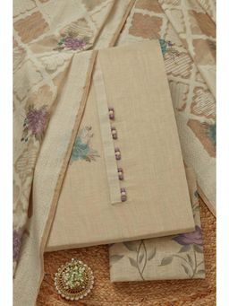 Soch - Women's Beige Chanderi Embroidered Unstitched Kurta & Pant with Dupatta