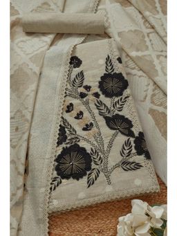 Soch - Women's Beige Chanderi Embroidered Unstitched Kurta & Pant with Dupatta