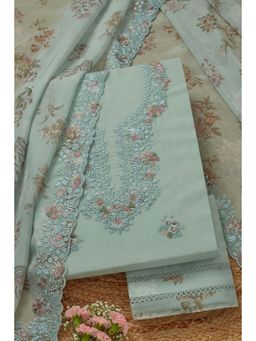 Soch - Women's Blue Chanderi Embroidered Unstitched Kurta & Pant with Dupatta