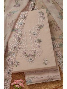 Soch - Women's Blush Pink Chanderi Embroidered Unstitched Kurta & Pant with Dupatta