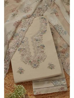 Soch - Women's Beige Chanderi Embroidered Unstitched Kurta & Pant with Dupatta