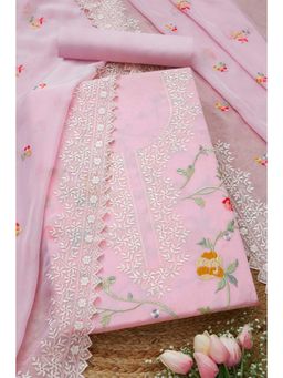 Soch - Women's Pink Organza Embroidered Unstitched Kurta & Pant with Dupatta
