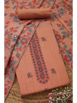 Soch - Women's Peach Chanderi Floral Printed Unstitched Kurta & Pant with Dupatta