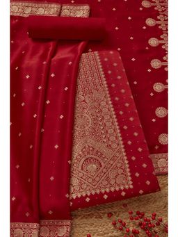Soch - Women's Red Gajji Silk Zari Woven Unstitched Kurta & Pant with Dupatta