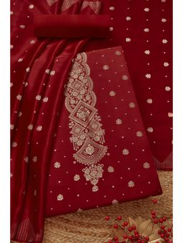 Soch - Women's Red Gajji Silk Zari Woven Unstitched Kurta & Pant with Dupatta