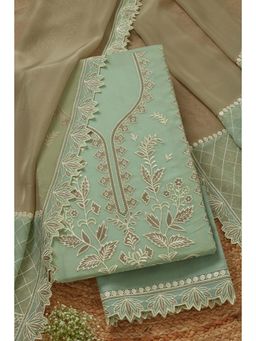 Soch - Women's Blue Organza Embroidered Unstitched Kurta & Pant with Dupatta